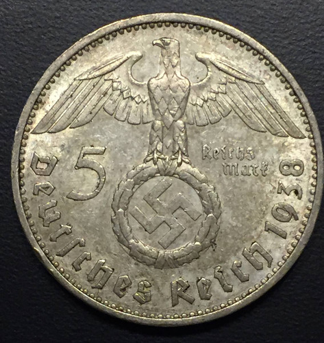 Ale377 Moneda Alemania 3er Reich 5 Mark 1938 E Xf Plata Ayff