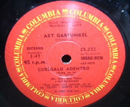 Art Garfunkel Cuelgalo Adentro Simple Argentino Promo