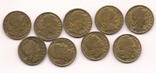 Serie Completa 9 Monedas Argentinas 5 Centavos 1942 A 1950