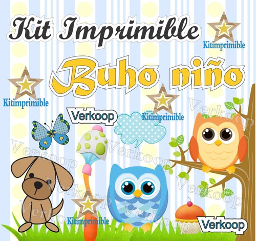 Kit Imprimible Buho Niño Fiesta D Bebes Para Nenes Candy Bar