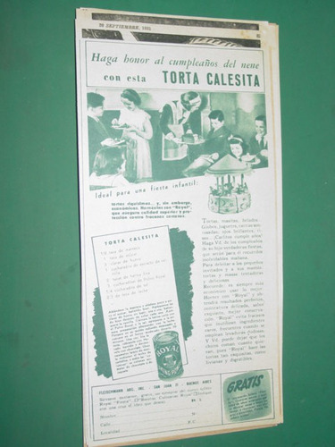 Publicidad Antigua Polvos Royal Lata Receta Torta Calesita