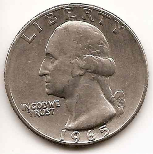 Moneda Estados Unidos 25 Cent Dolar Año 1965 Marca Cat U$ (Usado)