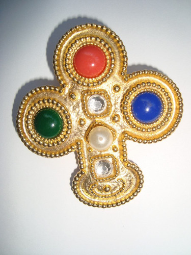 Importante Broche Prendedor Cruz Frances-piedras-cuotas