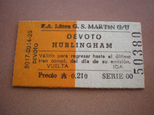 Boleto Usado De Ferrocarril Gral. San Martin Año 1986