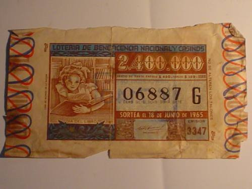 Billete Loteria Beneficencia Nacional Y Casinos 1965