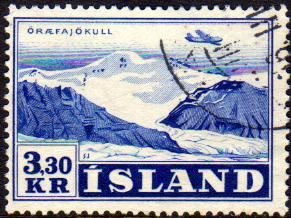 Islandia 1 Sello Aéreo Usado Avión = Glaciar Oraefi Año 1952