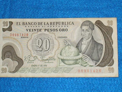 Billete De 20 Pesos Colombianos De 1981