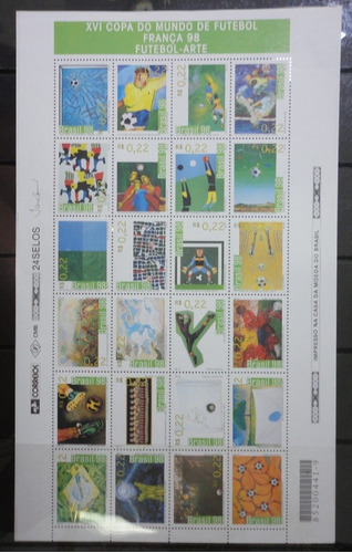 1998 - Folha Completa - Copa Do Mundo Da França 24 Selos