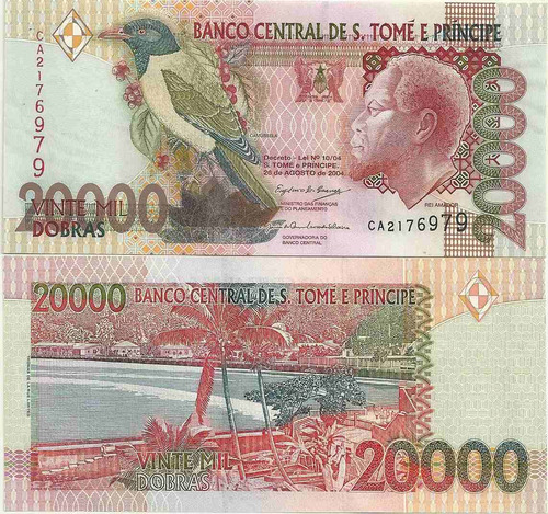 Billete Santo Tome Y Principe 20000 Dobras Año 2004 Pajaro