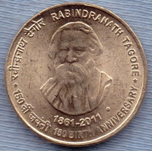 India 5 Rupees 2011 * 150º Aniv. Ravindranath Tagore *