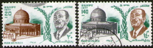 Egipto 2 Sellos Visita De Paz Presidente Sadat A Israel 1977