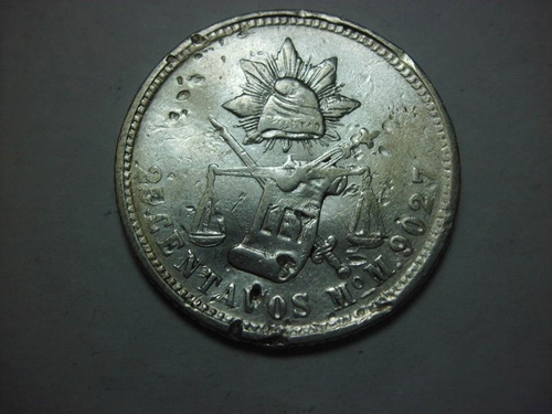 Moneda Republica  25 Centavos Balanza México  1888 Plata 