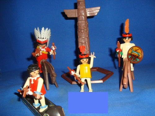 Playmobil Vintage Set Indios Con Totem,caballos Y Canoa