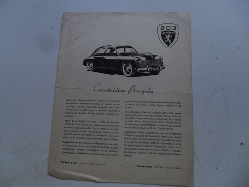 Peugeot 203 Folleto No Manual 403 404 1957 1958 1959