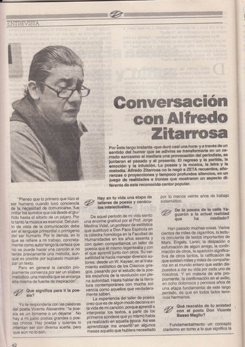 1986 Reportaje A Alfredo Zitarrosa Por Estrades Revista Zeta