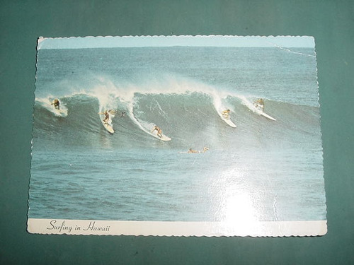 Postal Postcard Hawaii Surf Surfing Sin Data Escrita 1960