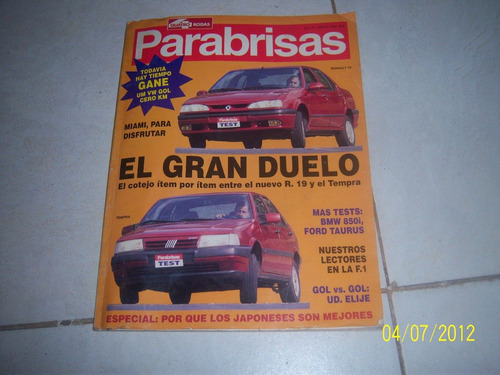 Revista Parabrisas Fiat Tempra,renault 19, Gol,camaro Z 28