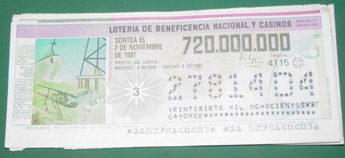 Billete Loteria Antiguo 7/11/81 Semana Del Mar