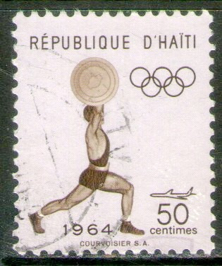 Haití Sello Aéreo Usado Olimpíadas De Tokio = Pesas Año 1964