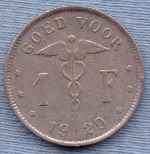 Belgica 1 Franc 1929 * Leyenda En Holandes * Albert I *