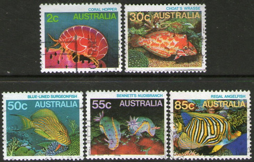 Australia Serie X 5 Sellos Usados Fauna Marina Año 1984 