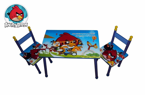 Set Mesa Y 2 Sillas Angry Birds Madera Patas Metalica Filsur