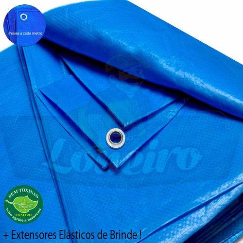 Lona Azul 6x12 Impermeavel Cobertura 300 Micras Ilhoses 50cm