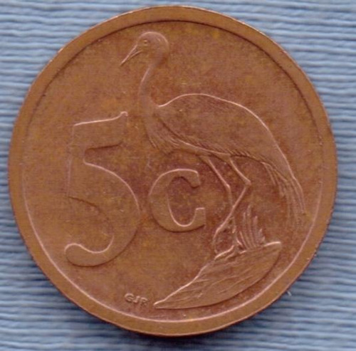 Imagen 1 de 2 de Sudafrica 5 Cents 2006 * Grulla Azul * Nuevo Escudo *
