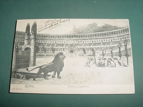 Postal Postcard Italia Coliseo Roma Cristianos A Los Leones