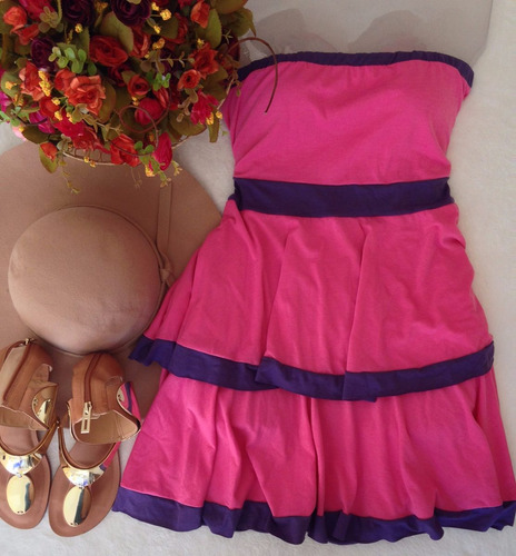 Vestido Malha Tomara Que Caia Pink Com Roxo Tam M