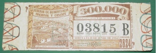 Billete Peronismo Loteria Antiguo 18/6/54 Barrio Sgo. Estero