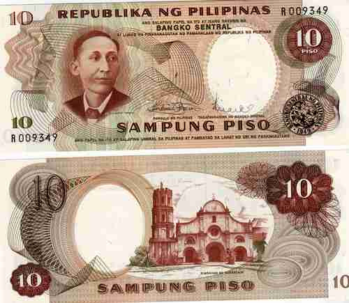 Billete De Filipinas 10 Piso Año 1969 Sin Circular