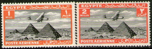Egipto 2 Sellos Aéreos Mint Avión Sobre Pirámides Año 1933