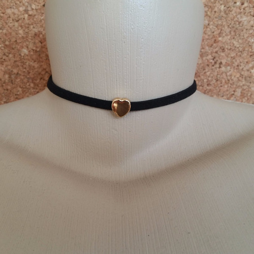 Gargantilha Choker Couro Com Coração Dourado