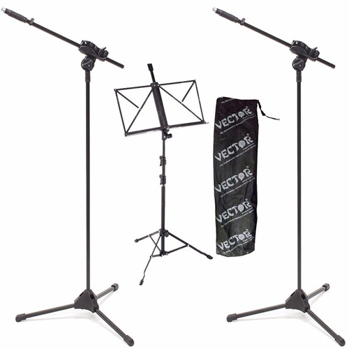 2 Pedestal Suporte P/ Microfone + 1 Estante De Partituras