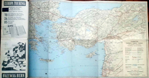 Mapa Turkey - Hallwag Berne Suisse 1961 70 X 41 Cm Buen Esta