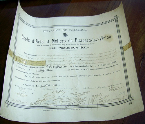 Imagen 1 de 2 de Antiguo Diploma Artes Y Oficios Pierrard Lez Virton Bélgica