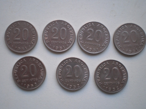 Argentina Moneda 20 Centavos 1951 Y 1952 Canto Estriado C/u