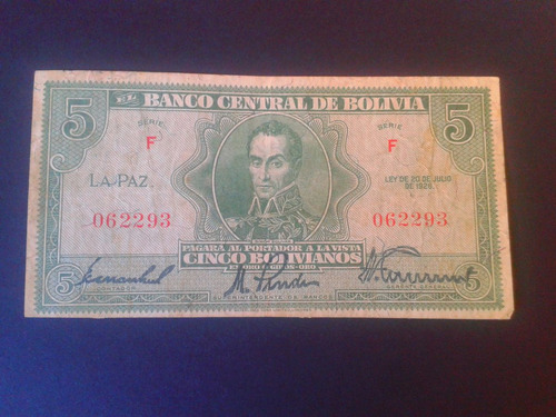 Bolivia Billete 5 Bolivianos 1928