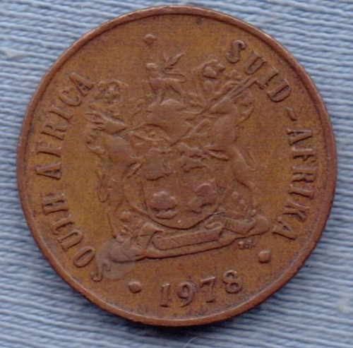 Imagen 2 de 2 de Sudafrica 2 Cents 1978 * Ñu Negro * Escudo *