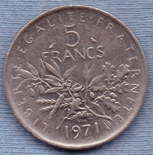 Imagen 1 de 2 de Francia 5 Francs 1971 * Enorme *