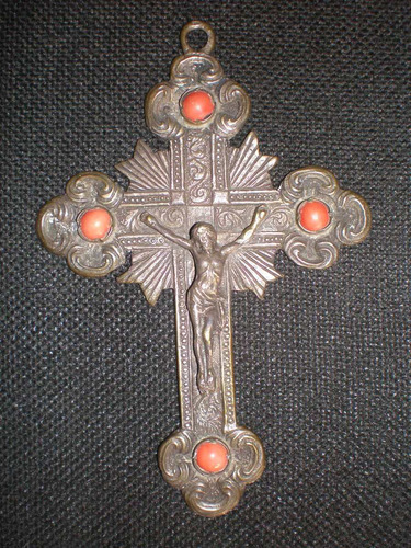 Antiguo Crucifijo Religioso Con Engarces Sellado 800