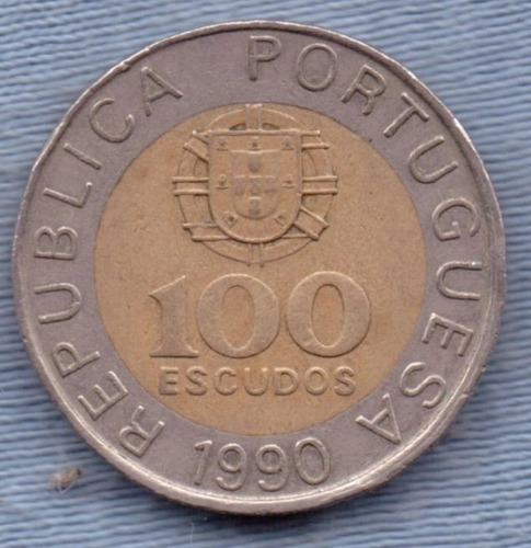 Portugal 100 Escudos 1990 * Bimetalica * Pedro Nunes *