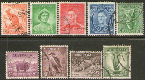 Australia 9 Sellos Fauna: Koala, Canguro, Ornitorrinco 1937+