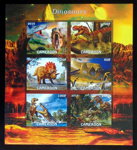 Camerún Dinosaurios Bloque 6 Sellos S Dentar 2016 Mint L8176