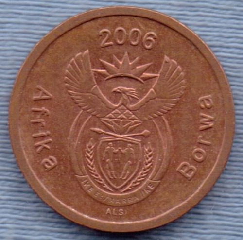 Imagen 2 de 2 de Sudafrica 5 Cents 2006 * Grulla Azul * Nuevo Escudo *