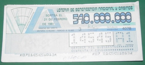 Billete Loteria Antiguo 21/2/81 Antartida Argentina