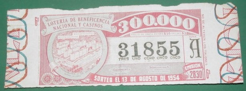 Billete Loteria Antiguo Peronismo 13/8/54 Monoblock 17 Octub