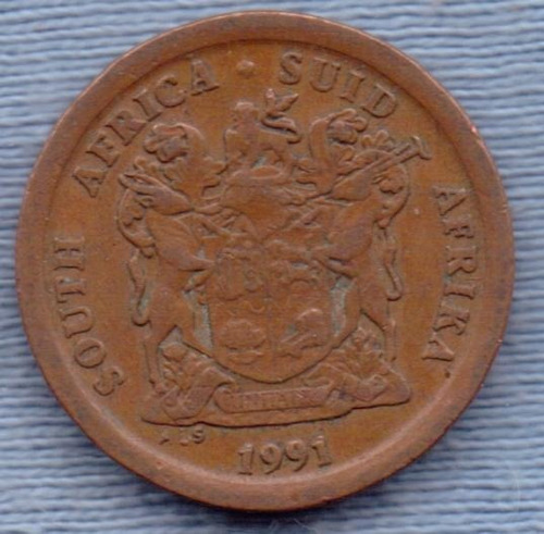Imagen 2 de 2 de Sudafrica 5 Cents 1991 * Grulla Azul * Republica *