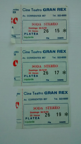 Soda Stereo Entrada Recital 1991 Teatro Gran Rex
